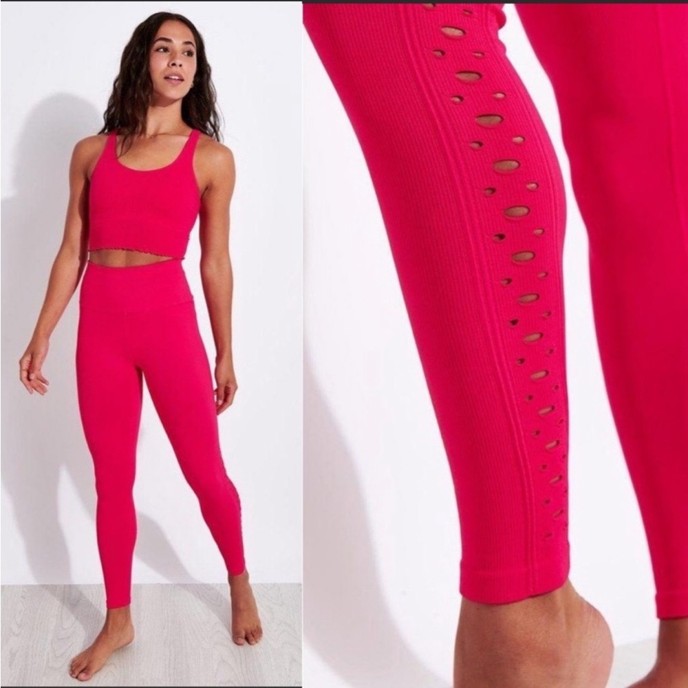 Spiritual Gangster Self Love Ribbed Legging Perforated Sides Hot Pink XS S